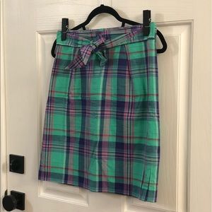 Plaid pencil skirt with front tie